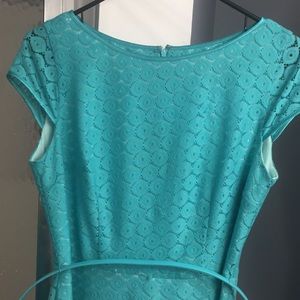 Mint lace overlay cap sleeve dress